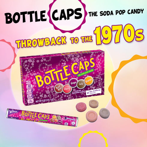 Pack 3 5 oz. Bottle Caps - of - Soda Pop Candies - Movie Theater Boxes