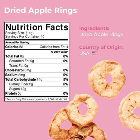 16 oz Packed Amrita Dried Apple Rings | No Sugar Added, Vegan, non-GMO, Gluten, Peanut, Soy and Dairy Free| Fresh