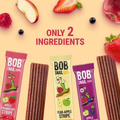 Adults30 Pack BOB SNAIL Healthy Fruit Snacks for Kids and Fruit Leather Snacks with Apple-Pear, Strawberry, Black