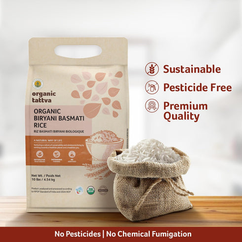 (10 lbs) Organic Tattva Biryani Long Grain Basmati Rice - Organic White Rice for Biryani - No Additive - Vegan - Non