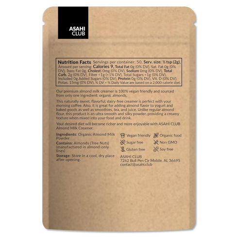 ASAHI CLUB 3.5 oz, Organic Almond Milk Creamer Unsweetened Dairy-Free, Plant-Based Coffee Creamer