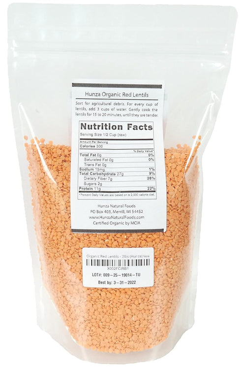 Hunza Natural Foods 2lbs Organic Red Lentils - (Hunza)