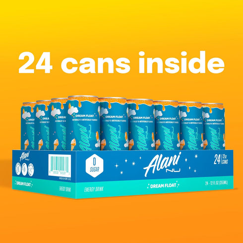 200mg 10 12 Oz 24 Pack Alani Nu DREAM FLOAT, Sugar Free, Low Calorie Energy Drinks, Caffeine, Biotin, B Vitamins, Zero