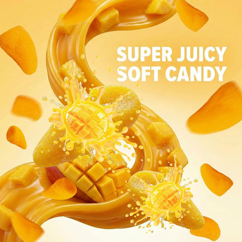 Gummy 1 lb, Gummy 70% Pack Vegan Mango Candy Tropical Fruity Snacks Candies Individually Wrapped Bulk, Juicy Burst