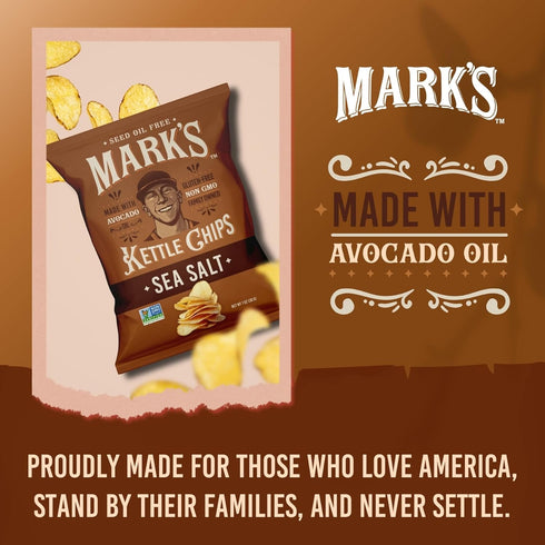 1 oz (Pack 24) MARKS Kettle Cooked Avocado Oil Potato Chips, Sea Salt Gluten Free and Seed Oil Free | Sea Salt, of |