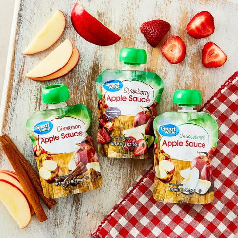 Boltman Pack, 3.2 oz 12 Count, Pack 2, 24 76.8 oz Great Value Apple Sauce Variety Unsweetened, Cinnamon & Strawberry