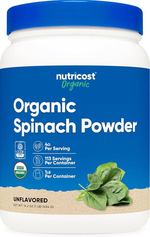 Nutricost Organic Spinach Powder 1LB - Pure, Gluten Free, Non-GMO, Certified Organic