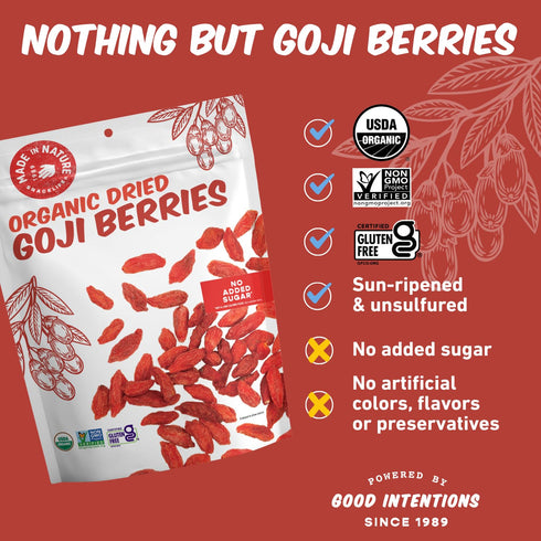 7 (Pack 1) Made In Nature Organic Goji Berries, Ounce of Vegan Snack, Non-GMO, Unsulfured, Gluten Free