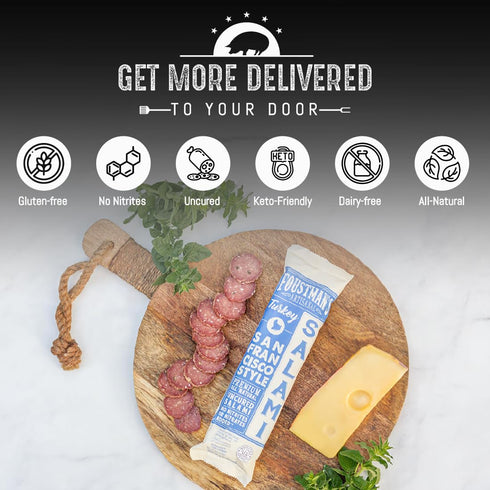 7 Oz Foustman's Salami Turkey San Francisco Style Artisanal, Nitrate-Free, Naturally Cured, Gluten-Free, Dairy-Free, No