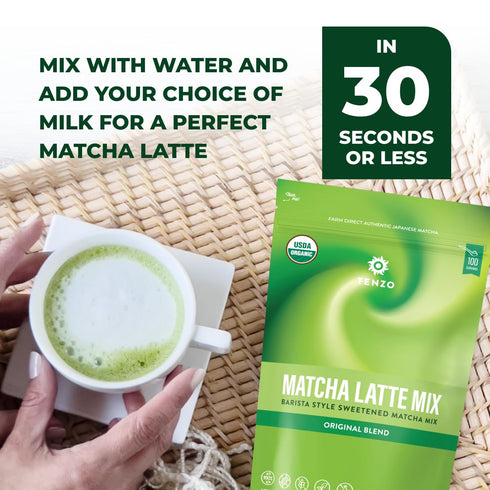 (35.27 Tenzo Matcha Green Tea Powder, Organic Cafe Sweetened Matcha Latte Green Tea Powder, Ceremonial Barista Crafted