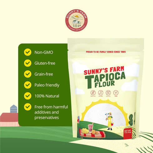 16oz (Pack 1) Sunny's Farm Tapioca Flour Non-GMO, Gluten-Free, Grain-Free, Vegan Tapioca Starch for Baking, Cooking