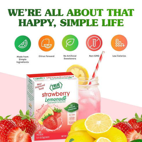 30ct (Pack 1) Packets True Lemon Strawberry Lemonade of - Drink Mix - No Artificial Sweeteners, Low Calorie - Powdered