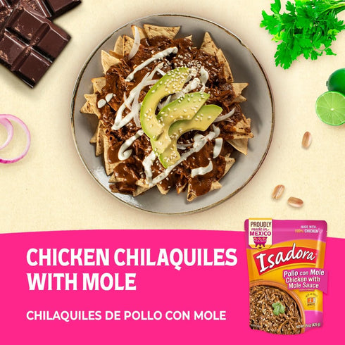 15 oz Isadora Fully Cooked Pollo con Mole Pouch, Ready-to-Eat Microwave Meal, Seasoned Shredded Chicken, Gluten Free
