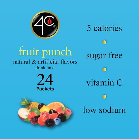 4C Packets, 1 Pack, 24 Count, Powder Drink Mix Fruit Punch Singles Stix On the Go, Refreshing Sugar Free Water