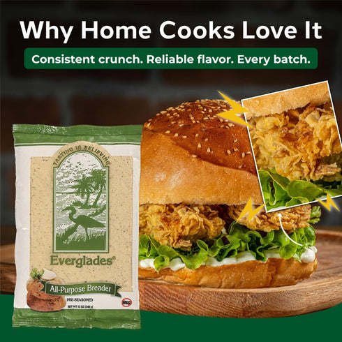 12 oz Everglades Pre-Seasoned All Purpose Breading Mix Crispy Coating for Fish, Chicken, Pork Chops, Vegetables, Okra