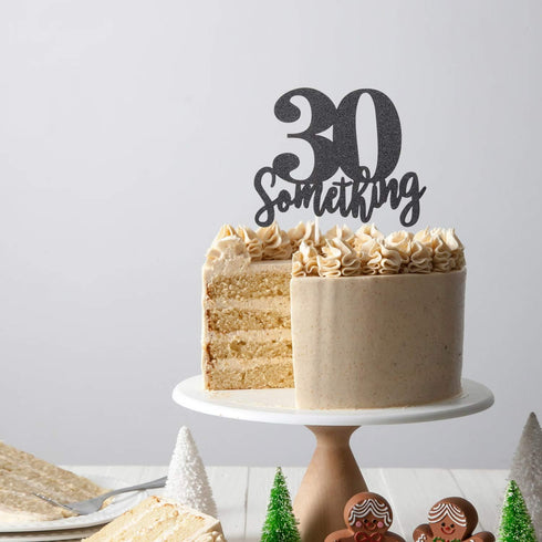 30 Something Cake Topper Double Sided Black Glitter Sign for 30th Birthday Party Decorations