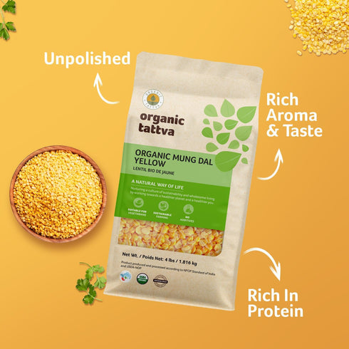 (4 lbs) Organic Tattva Moong Dal - Yellow Split Mung Beans Organic Lentils - Mung Bean Yellow Lentils Dry - High