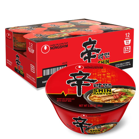 Nongshim Shin Ramyun Bowl Noodles, Spicy Korean Signature Instant Ramyun, Rich Beef