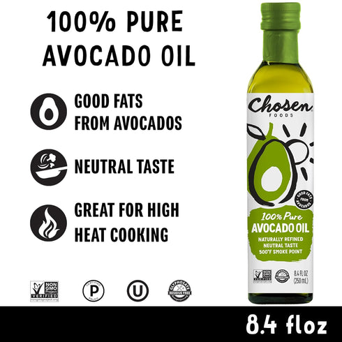 Chosen Foods 100% Pure Avocado Oil, Keto and Paleo Friendly for Baking, High-Heat Cooking