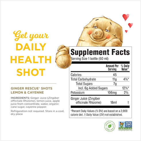 2 Oz (Pack 12) Ginger Rescue Shots by The Ginger People Energy Boosting, Caffeine Free Energy, Digestive Heath, Lemon