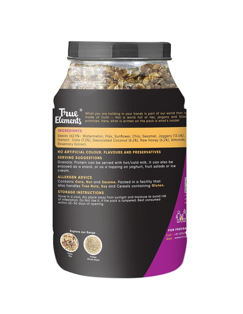 900g 7g True Elements Protein Granola - Certified Gluten Free Granola Loaded with Seeds & Nuts | Sugar Free Granola |