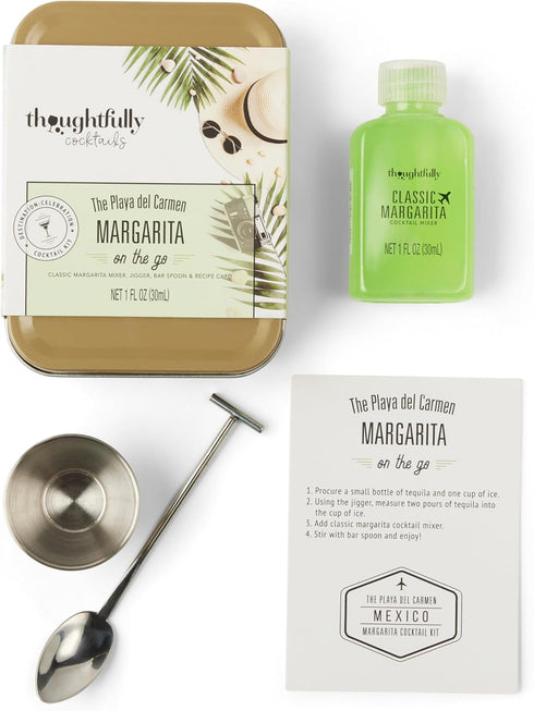 Thoughtfully Cocktails, Cocktail Kit Travel Tin Gift Set, Classic Margarita Mixer, Jigger, Bar Spoon