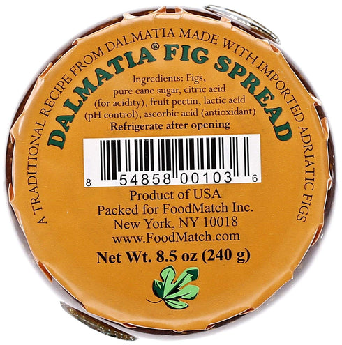 8.5 oz Dalmatia Fig Spread, | All-Natural, Non-GMO, Award-Winning Mediterranean Spread | Perfect for Cheese Boards