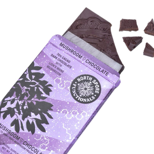 70% 100% Organic Lion's Mane Mushroom Dark Chocolate Bar | Functional Mushroom Supplement | Fruiting Body Extracts |