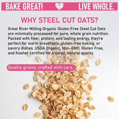 5 Lb Great River Milling Organic Steel Cut Oats | Whole Grain, Non-GMO, Kosher | Hearty Healthy | Rich Texture & Flavor