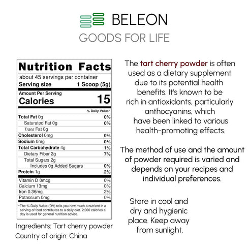8 oz Tart Cherry Powder - Pure All Natural Powder for Juice, Tea, Smoothies, Baking, Beverage, Rich in Anthocyanins