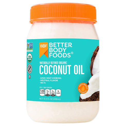 BetterBody Foods Organic Coconut Oil | Naturally Refined, 15.5 Fl Oz | All Purpose Oil for Cooking, Baking, Hair, Skin