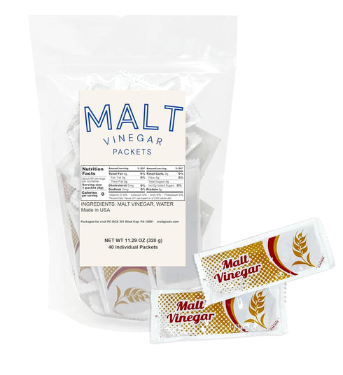 Malt Vinegar Single-Serve Packets (40 Count) 8 Gram Portion Control Packs, Tangy