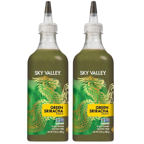 Sky Valley Green Sriracha Sauce 17.25 Oz Each, Spicy Green Hot Sauce, Lime, Jalapeno, Cilantro (Pack of 2)