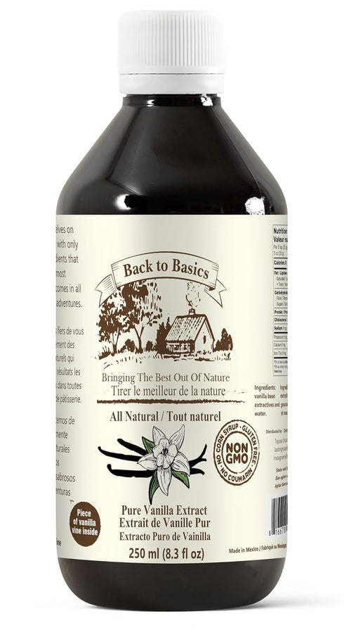 Back to Basics – All Natural Pure Vanilla Extract – 8 oz Mexican Vanilla for Cooking, Baking, Dessert Making
