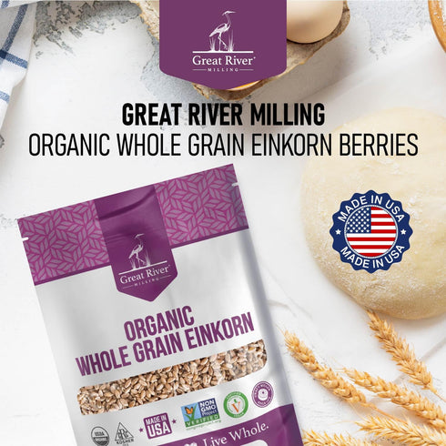 5 Lb Great River Milling Einkorn Wheat Berries | Whole Grain Ancient Wheat | Non-GMO, High-Protein, Kosher | Mill at