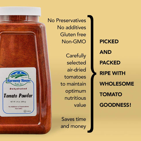 6 oz Premium Dehydrated Tomato Powder, Size Pouch - From Harvest Red Tomatoes by Harmony House Foods