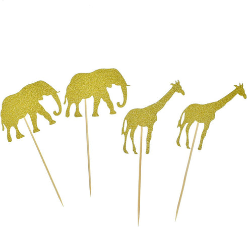 30 Pack Gold Glitter Jungle Safari Animal Cake Cupcake Toppers - Decorations for Baby Shower and Birthday Party