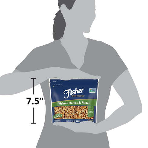 10 oz, 100% Fisher Chef's Naturals Walnut Halves & Pieces California Unsalted Walnuts for Baking & Cooking, Healthy