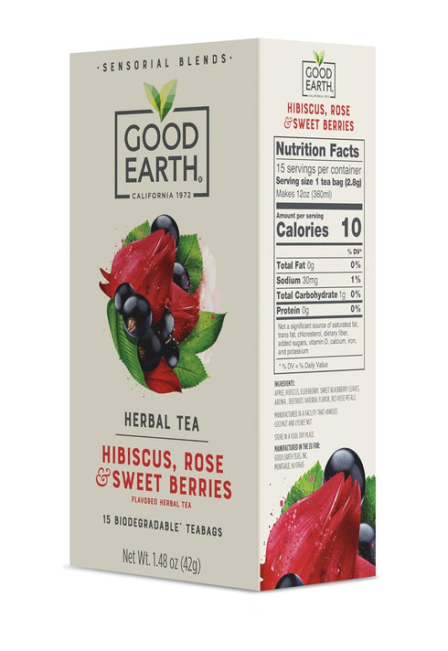 Preservatives,15 Count (Pack 10) Good Earth Sensorial Blend Flavored Herbal Tea Hibiscus, Rose and Sweet Berries, No