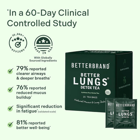 15 (Pack 1) Betterbrand Mullein Tea Bags for Lung Detox - Respiratory Support with Thyme, Elderberry, Ginseng, Ginger