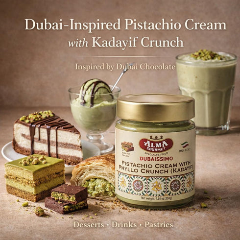 7.05oz (200g) Alma Gourmet Dubaissimo Pistachio Cream with Kadayif - Original Dubai Chocolate Filling, Pistachio Paste