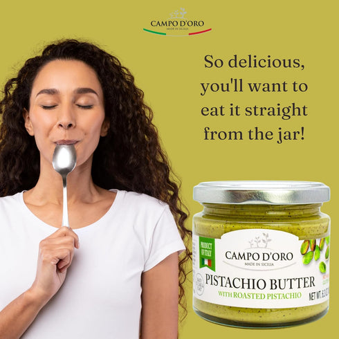 6.3 oz (180g), CAMPO D'ORO - Pistachio Butter Sweet Spreadable Cream, Rich & Nutty for Knafeh Pistachio Dubai Chocolate