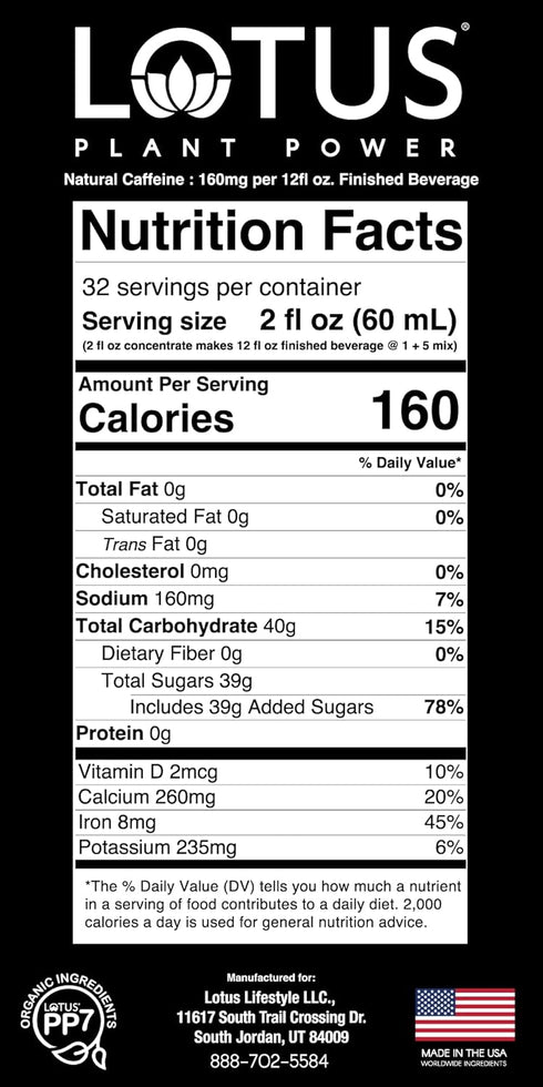 Lotus Plant Power 64 oz 1:5 Red Lotus Plant Energy Drink Concentrate | Pure Cane Sugar | fl | | Natural Caffeine from