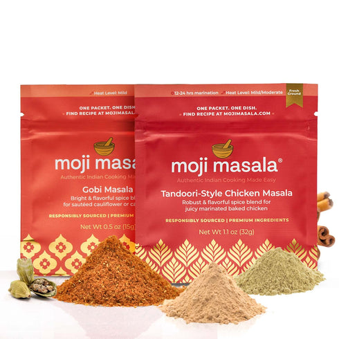 moji masala Indian Spice Set - 2 Pack, Tandoori-Style Chicken Masala & Cauliflower/Gobi Masala Mix