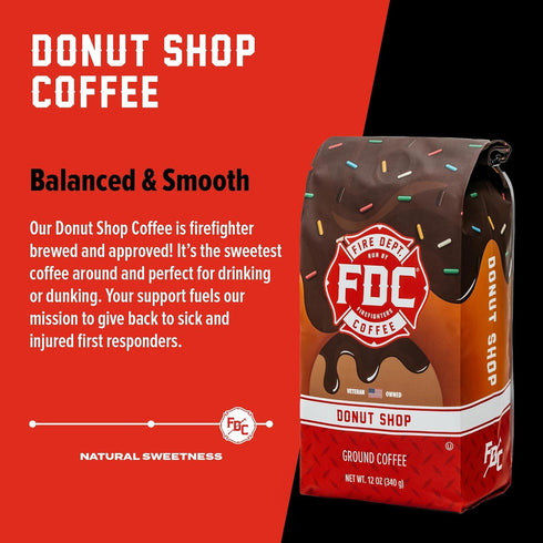 (12 oz, Pack 2) Fire Department Coffee - Gives Back to Firefighters - Donut Shop Ground Coffee - Sweet & Smooth