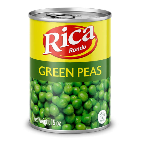 15 oz (Pack 12) Rica Rondo Green Peas, Canned Vegetables, Can