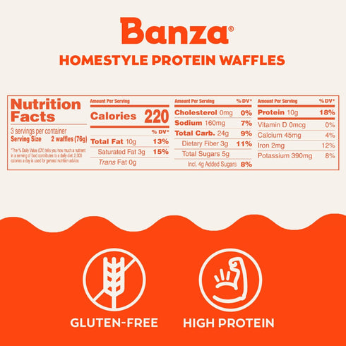 Frozen 8oz Banza Homestyle Protein Waffles, Waffles from Chickpeas - High Protein, Gluten Free, Lower Carb Toaster