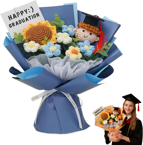 Generic 2026 Graduation Crochet Flower Bouquet Knitted Grad Doll,Handmade Crochet Flower Bouquet with