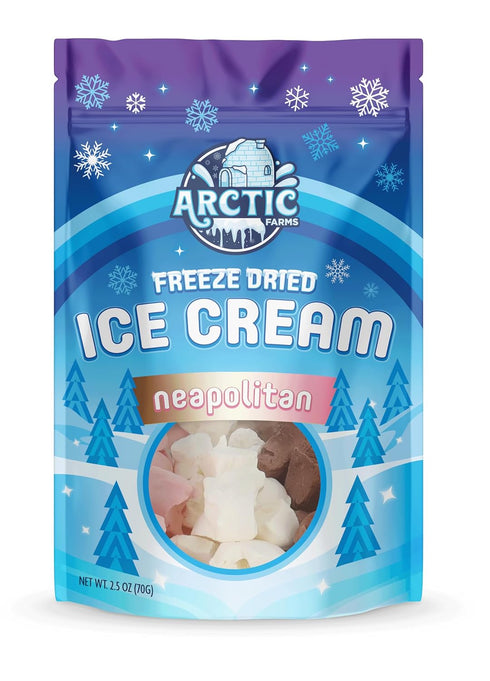 2.5oz) Arctic Farms Freeze Dried Ice Cream Bits Bagged and Boxed - Does Not Melt (Neapolitan Mix