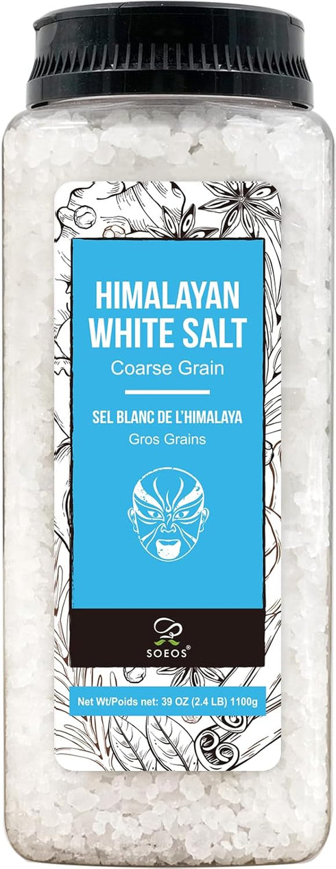 Soeos Himalayan White Salt, Coarse Grain, 39 oz (2.4 Pound), Non-GMO and